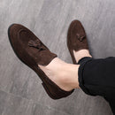Men Leather Shoes Suede Tassels Slip-on Peas Shoes, Size:42(Brown)