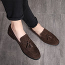 Men Leather Shoes Suede Tassels Slip-on Peas Shoes, Size:42(Brown)