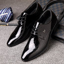 Men Pointed Glossy Crocodile Texture Leather Shoes, Shoe Size:41(Black)