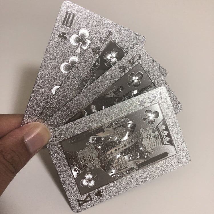2 PCS Waterproof Durable Silver Foil Plastic Creative Playing Cards Gift