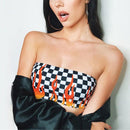 Sexy Women Flame Plaid Print Tube Top, Size:L(Black and White)