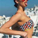 Sexy Women Flame Plaid Print Tube Top, Size:L(Black and White)