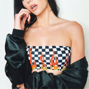 Sexy Women Flame Plaid Print Tube Top, Size:L(Black and White)