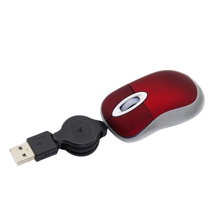 Mini Computer Mouse Retractable USB Cable Optical Ergonomic1600 DPI Portable Small Mice for Laptop(Red)
