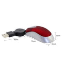 Mini Computer Mouse Retractable USB Cable Optical Ergonomic1600 DPI Portable Small Mice for Laptop(Red)