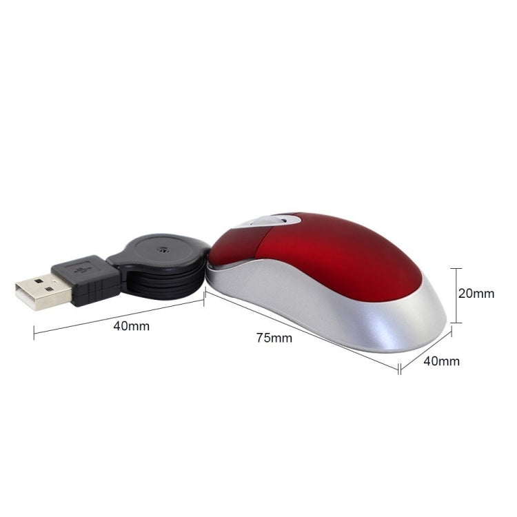 Mini Computer Mouse Retractable USB Cable Optical Ergonomic1600 DPI Portable Small Mice for Laptop(Red)