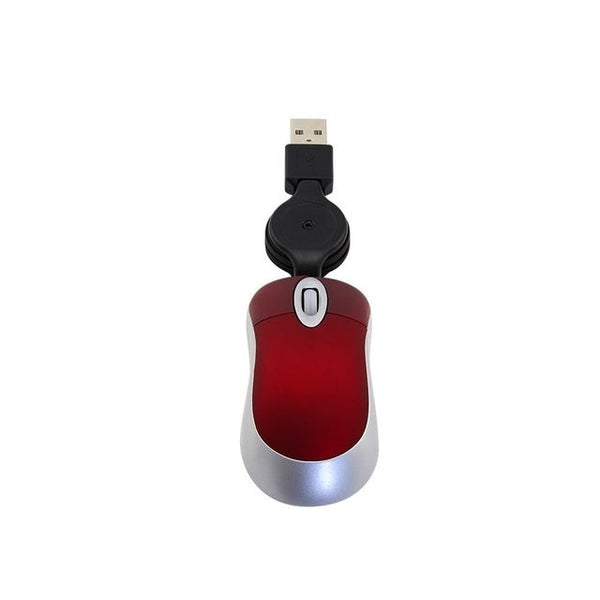 Mini Computer Mouse Retractable USB Cable Optical Ergonomic1600 DPI Portable Small Mice for Laptop(Red)