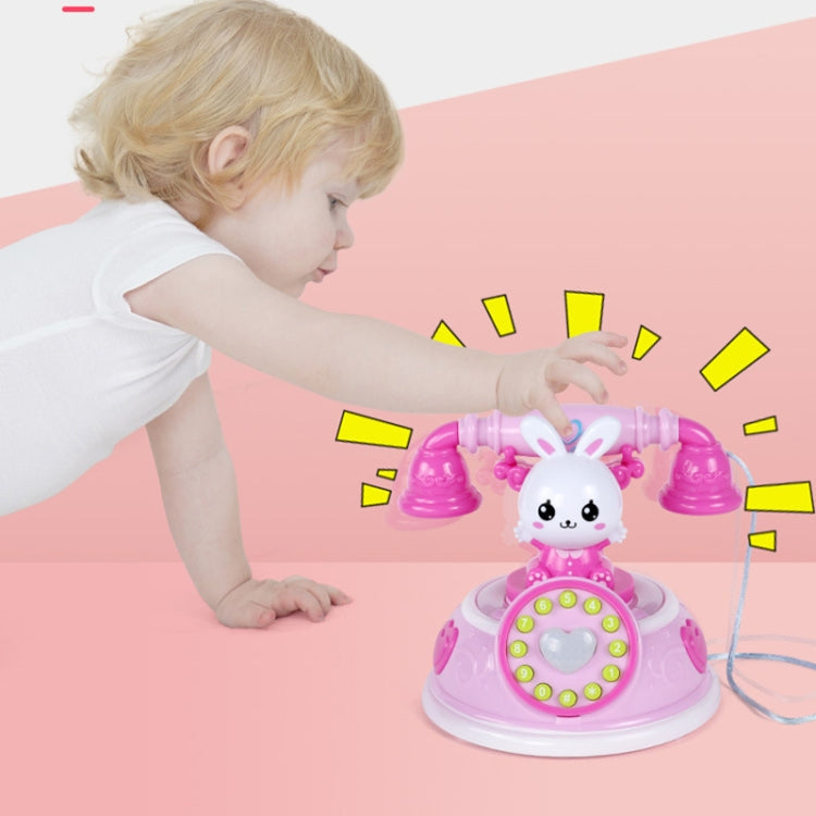 Children Retro Cartoon Telephone Early Education Story Machine Simulation Telephone Toy(Pink)