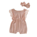 Summer Baby Girl Rompers Toddler Flare Sleeve Solid Lace Design Romper Jumpsuit with Headband, Size:70CM(Pink)