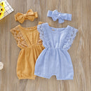 Summer Baby Girl Rompers Toddler Flare Sleeve Solid Lace Design Romper Jumpsuit with Headband, Size:70CM(Pink)