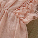 Summer Baby Girl Rompers Toddler Flare Sleeve Solid Lace Design Romper Jumpsuit with Headband, Size:70CM(Pink)