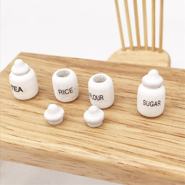 3 Sets 1:12 Mini Doll House Dollhouse Miniatures Furniture Food Play Tea Salt Jar 4 PCS / Set