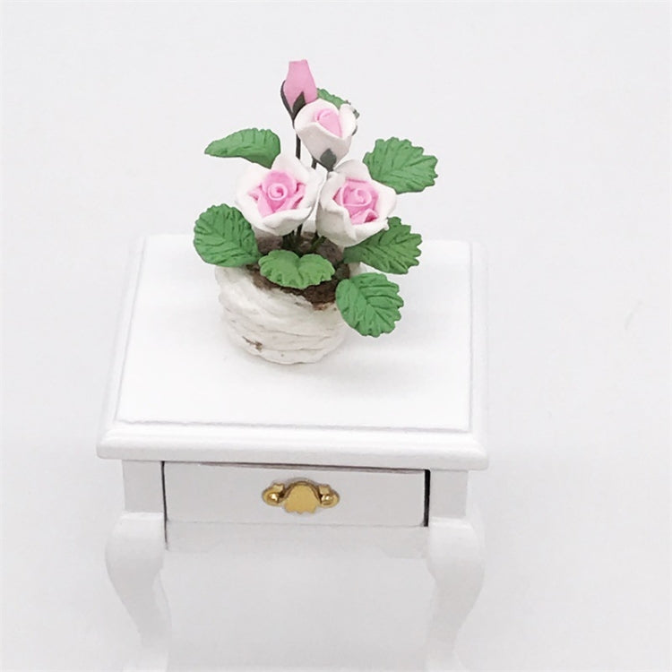 1:12 Mini House Toy Pocket Ornaments Simulation Potted Plant Rose(Pink and White)