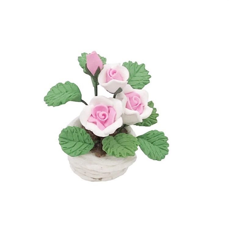 1:12 Mini House Toy Pocket Ornaments Simulation Potted Plant Rose(Pink and White)