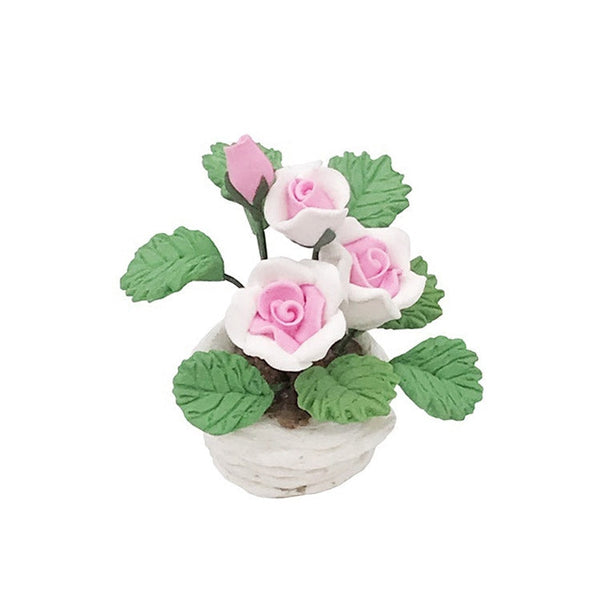 1:12 Mini House Toy Pocket Ornaments Simulation Potted Plant Rose(Pink and White)