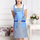 Home Adult Sleeveless Waterproof Grid Anti-oil Aprons with Double Pocket(Blue)