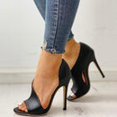 Fish Mouth Sandals Female Stiletto Heels Hollow Women Shoes, Size:38(Black)
