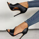 Fish Mouth Sandals Female Stiletto Heels Hollow Women Shoes, Size:38(Black)