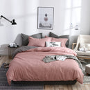Bedding Set Solid Plaid Side Bed Comforter Duvet Cover Sheet Set, Size:200*230cm(2x Pillowcase,1x Quiltï¼‰(Pink)