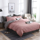 Bedding Set Solid Plaid Side Bed Comforter Duvet Cover Sheet Set, Size:200*230cm(2x Pillowcase,1x Quiltï¼‰(Pink)