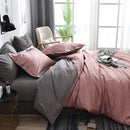 Bedding Set Solid Plaid Side Bed Comforter Duvet Cover Sheet Set, Size:200*230cm(2x Pillowcase,1x Quiltï¼‰(Pink)