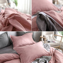 Bedding Set Solid Plaid Side Bed Comforter Duvet Cover Sheet Set, Size:200*230cm(2x Pillowcase,1x Quiltï¼‰(Pink)