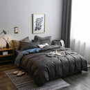 Bedding Set Solid Plaid Side Bed Comforter Duvet Cover Sheet Set, Size:200*230cm(2x Pillowcase,1x Quiltï¼‰(Black)