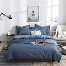 Bedding Set Solid Plaid Side Bed Comforter Duvet Cover Sheet Set, Size:200*230cm(2x Pillowcase,1x Quiltï¼‰(Blue)