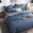 Bedding Set Solid Plaid Side Bed Comforter Duvet Cover Sheet Set, Size:200*230cm(2x Pillowcase,1x Quiltï¼‰(Blue)