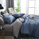 Bedding Set Solid Plaid Side Bed Comforter Duvet Cover Sheet Set, Size:200*230cm(2x Pillowcase,1x Quiltï¼‰(Blue)