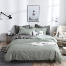 Bedding Set Solid Plaid Side Bed Comforter Duvet Cover Sheet Set, Size:200*230cm(2x Pillowcase,1x Quiltï¼‰(Green)