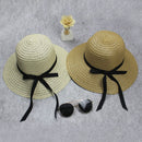 Grass Woven Wide-brimmed Foldable Hat Beach Sun Hat with bow for Women(Khaki)