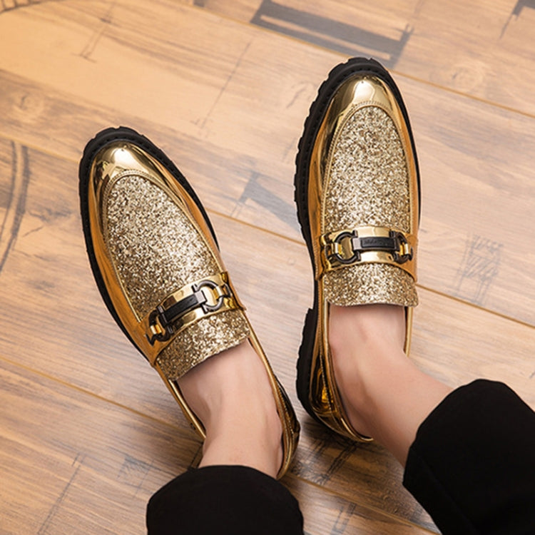 Men Fashion Thick Bottom Pointed Formal Business Leather Shoes, Shoe Size:41(Gold)