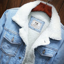 Men Winter Wool Liner Jean Jackets Outerwear Warm Denim Coats, Size:S(Sky Blue)
