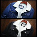 Men Winter Wool Liner Jean Jackets Outerwear Warm Denim Coats, Size:S(Black)