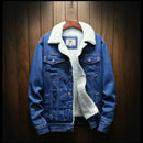 Men Winter Wool Liner Jean Jackets Outerwear Warm Denim Coats, Size:M(Blue)