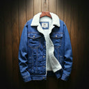 Men Winter Wool Liner Jean Jackets Outerwear Warm Denim Coats, Size:L(Blue)