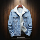 Men Winter Wool Liner Jean Jackets Outerwear Warm Denim Coats, Size:L(Sky Blue)