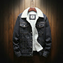 Men Winter Wool Liner Jean Jackets Outerwear Warm Denim Coats, Size:XXXL(Black)