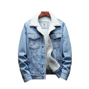 Men Winter Wool Liner Jean Jackets Outerwear Warm Denim Coats, Size:XXXXL(Sky Blue)