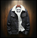Men Winter Wool Liner Jean Jackets Outerwear Warm Denim Coats, Size:XXXXXL(Black)