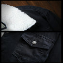 Men Winter Wool Liner Jean Jackets Outerwear Warm Denim Coats, Size:XXXXXL(Black)