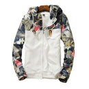 Floral Bomber Jacket Men Hip Hop Slim Fit Flowers Pilot Bomber Jacket Coat Men's Hooded Jackets, Size: M(White)