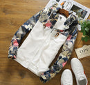 Floral Bomber Jacket Men Hip Hop Slim Fit Flowers Pilot Bomber Jacket Coat Men's Hooded Jackets, Size: L(White)