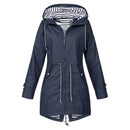 Women Waterproof Rain Jacket Hooded Raincoat, Size:XXXL(Navy Blue)