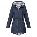 Women Waterproof Rain Jacket Hooded Raincoat, Size:XXXL(Navy Blue)