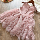Summer Girls Sleeveless Tutu Lace Dress, Kid Size:100cm(Pink)