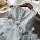 Summer Girls Sleeveless Tutu Lace Dress, Kid Size:130cm(Pink)
