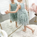 Summer Girls Sleeveless Tutu Lace Dress, Kid Size:130cm(Pink)