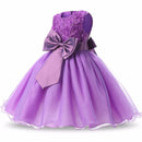Purple Girls Sleeveless Rose Flower Pattern Bow-knot Lace Dress Show Dress, Kid Size: 120cm